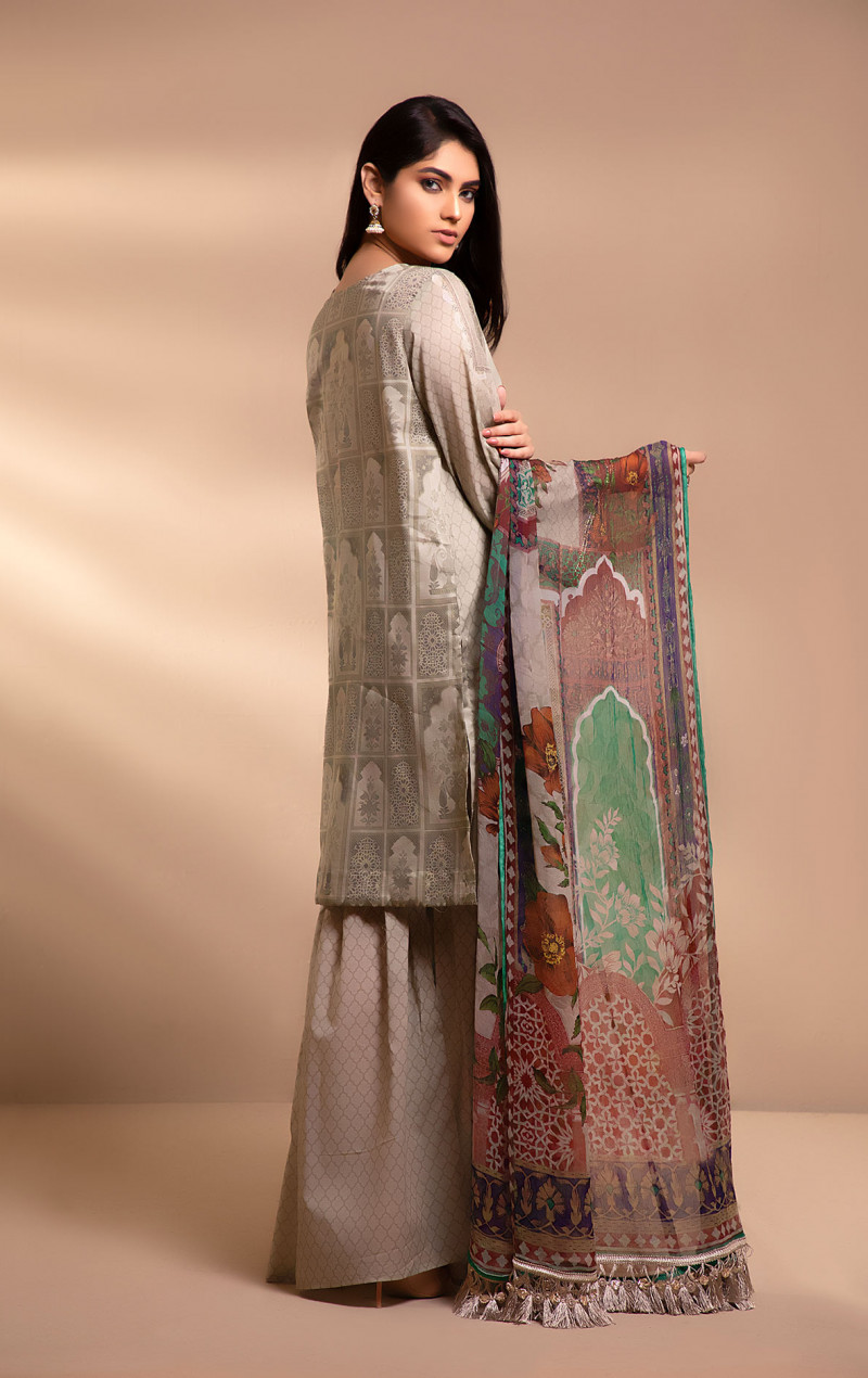 Grey 3 PCs Lawn Embroidered